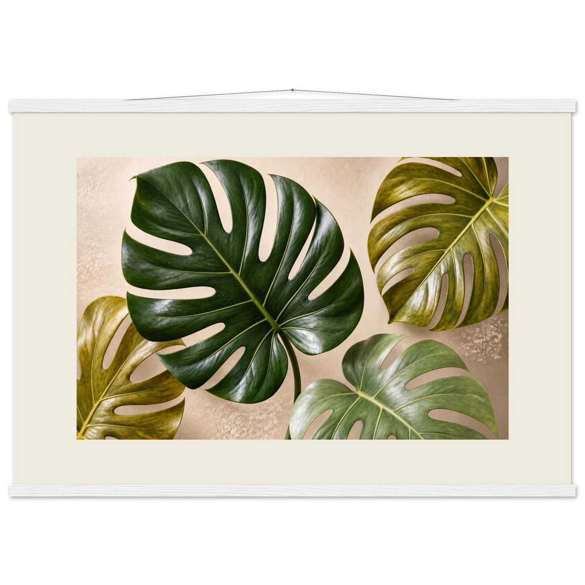 Four Greens, leaves, vivid green and impasto. Archival fine art poster shown framed.