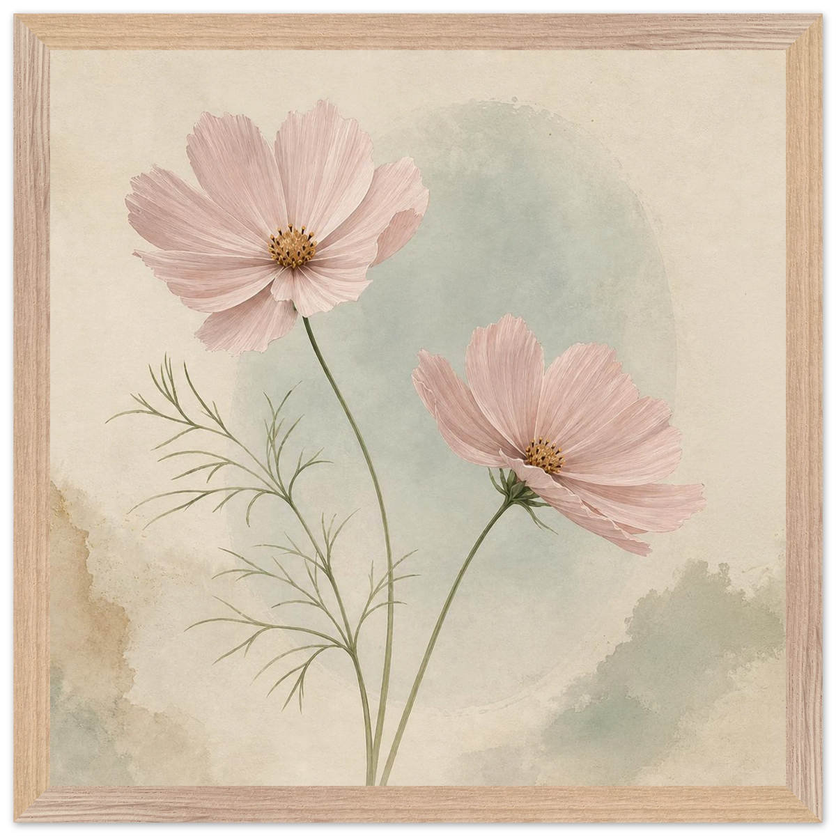Cosmos Unison: flowers, blush and celadon. Framed fine art print by The Light Stays.