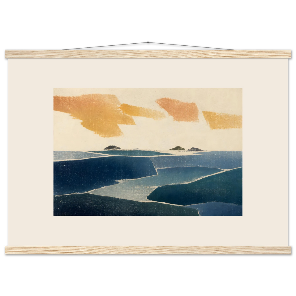 Amber and Indigo: abstract, coastline and color field. Fine art poster by The Light Stays.