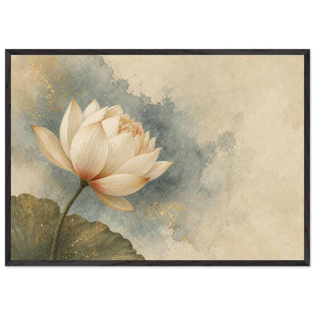 First Lotus Light: flowers and botanical. Framed fine art print, alternate frame and size.