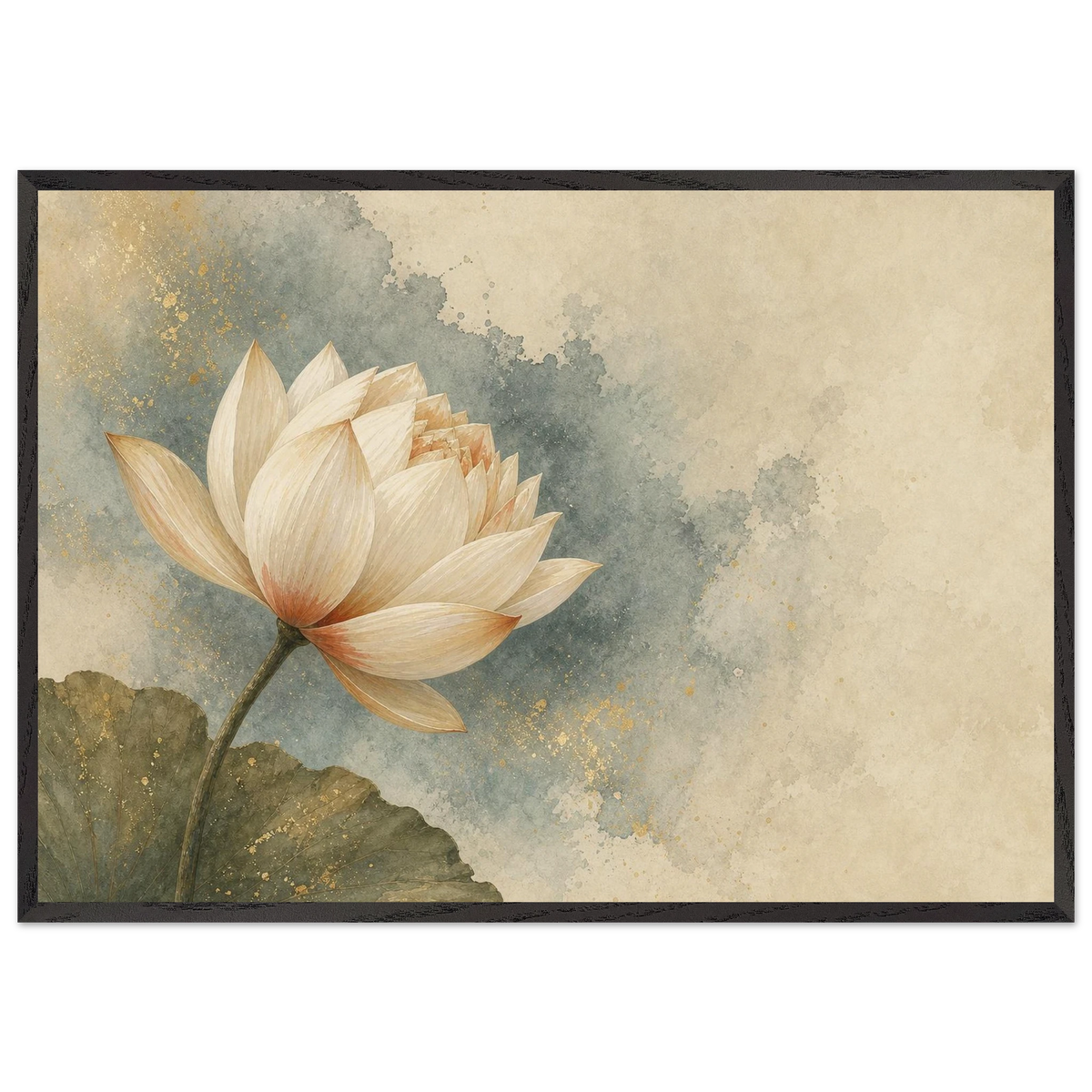 First Lotus Light: flowers and botanical. Framed fine art print, alternate frame and size.