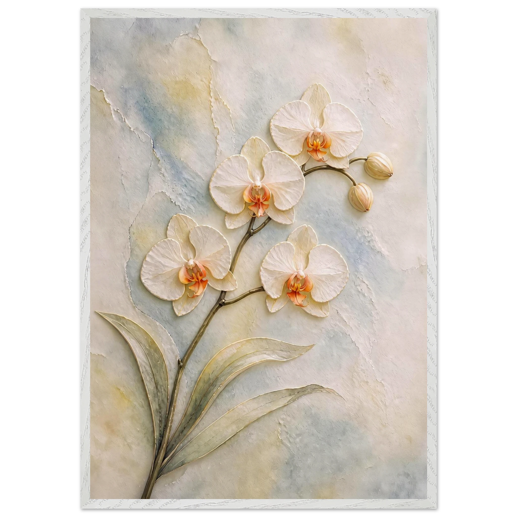 Porcelain Orchid, flowers and botanical. Archival framed fine art print shown framed.