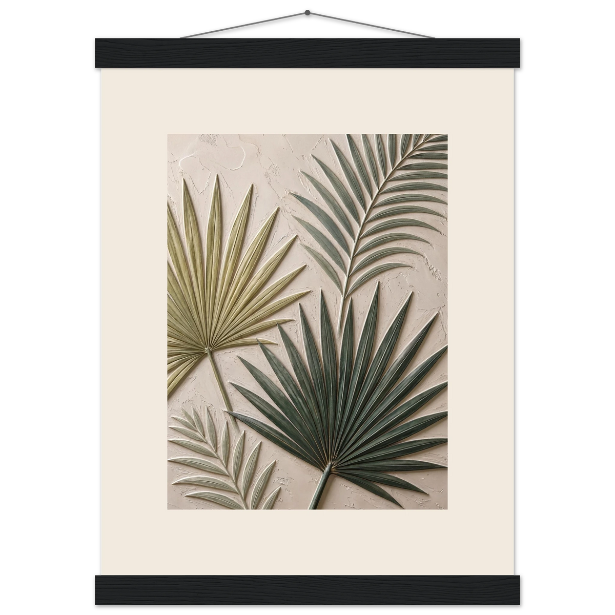 Carved Fronds: impasto, leaves and sand tones. Museum-quality fine art poster.