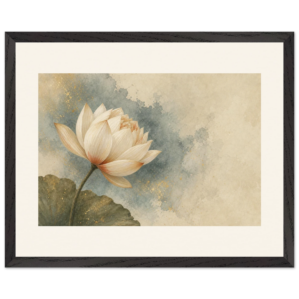 First Lotus Light: flowers and botanical. Museum-quality framed fine art print.