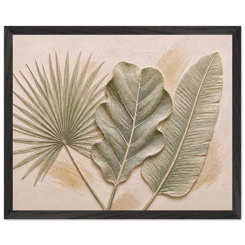 Three Leaves: botanical and nature. Museum-quality framed fine art print.