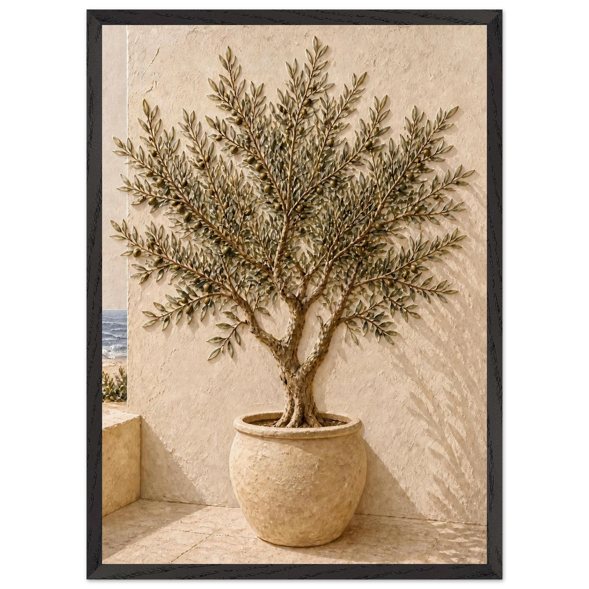 Olive Terrace: landscape and sun. Framed fine art print, alternate frame and size.