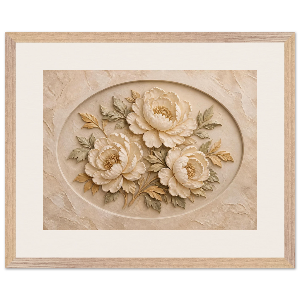 Peonies in Stone: flowers and botanical. Museum-quality framed fine art print.