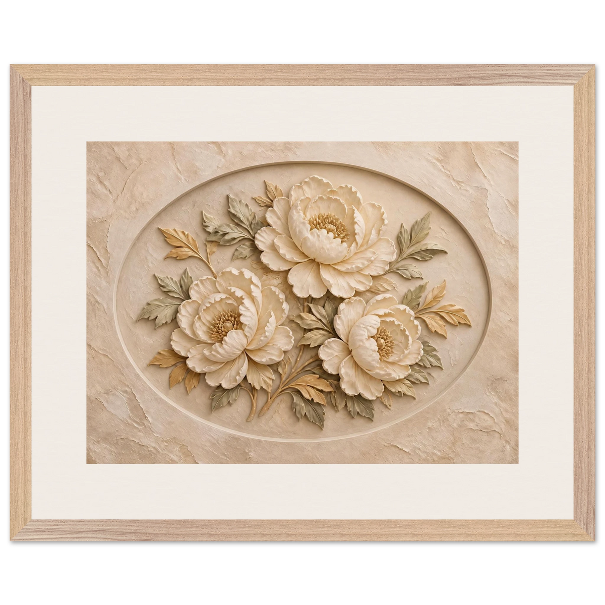 Peonies in Stone: flowers and botanical. Museum-quality framed fine art print.