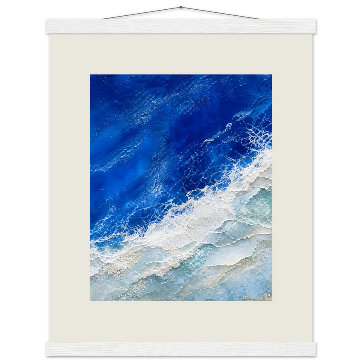 Cobalt Foam, abstract, cobalt and sea foam. Archival fine art poster shown framed.