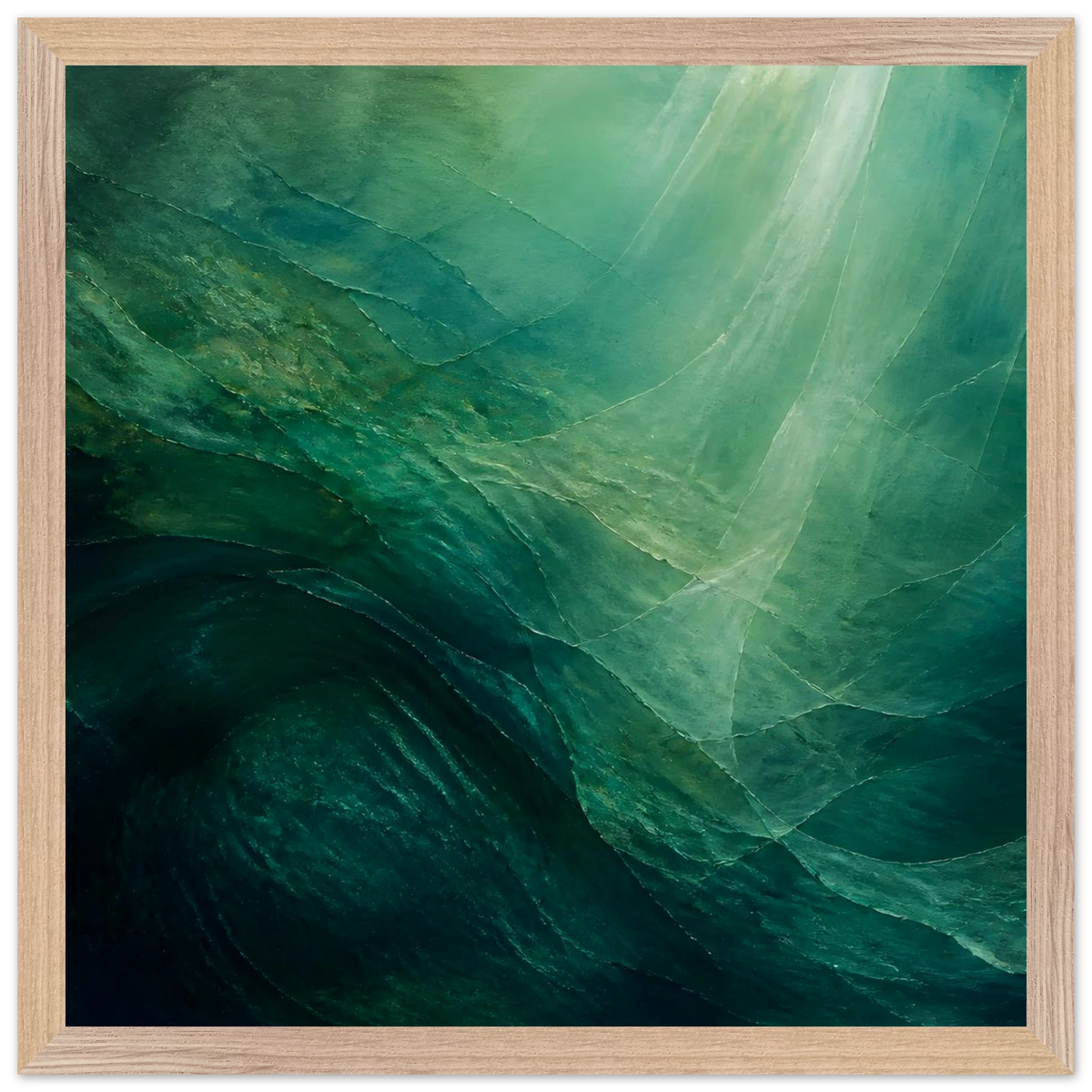 Jade Undertow: ocean, marine abstract and mineral green. Framed fine art print by The Light Stays.
