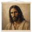Pôster Kind Eyes com suporte de madeira, retrato sereno de Jesus em luz quente