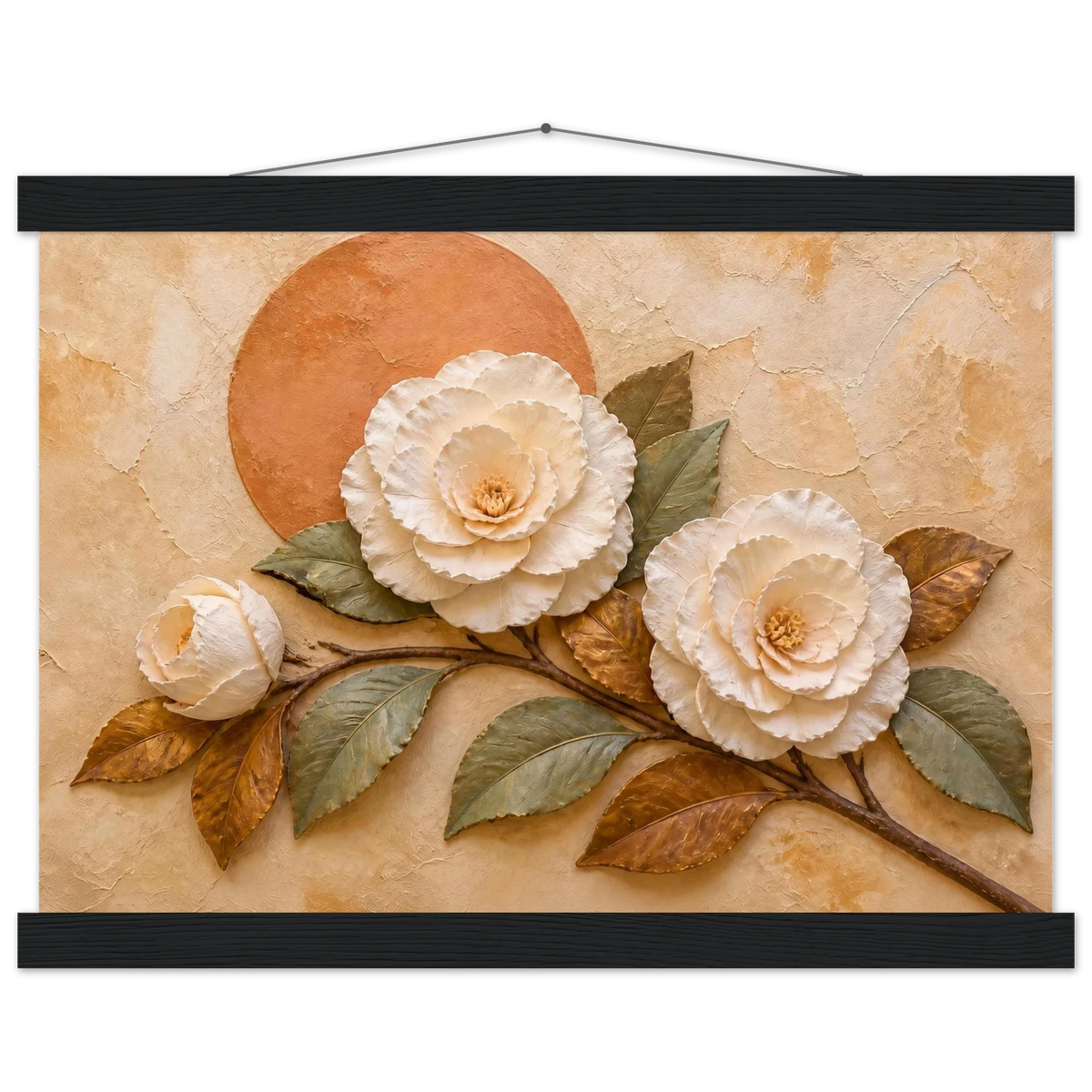 Camellia Eclipse: flowers and botanical. Fine art poster, alternate frame and size.