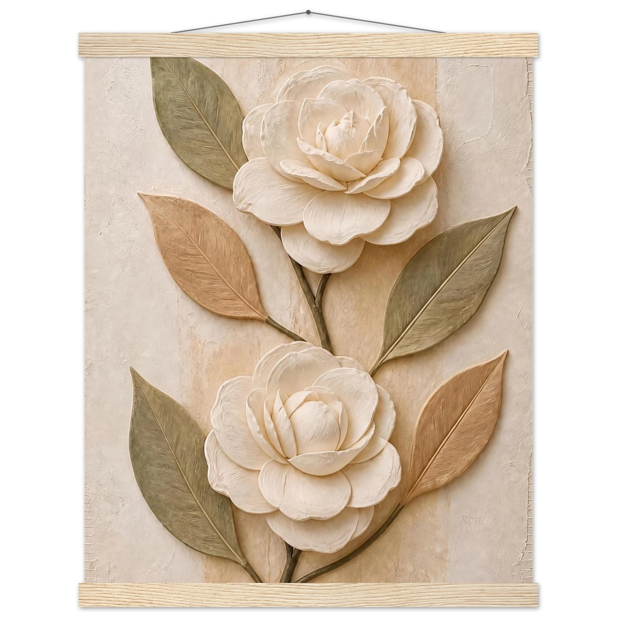 Carved Camellia: flowers and botanical. Museum-quality fine art poster.