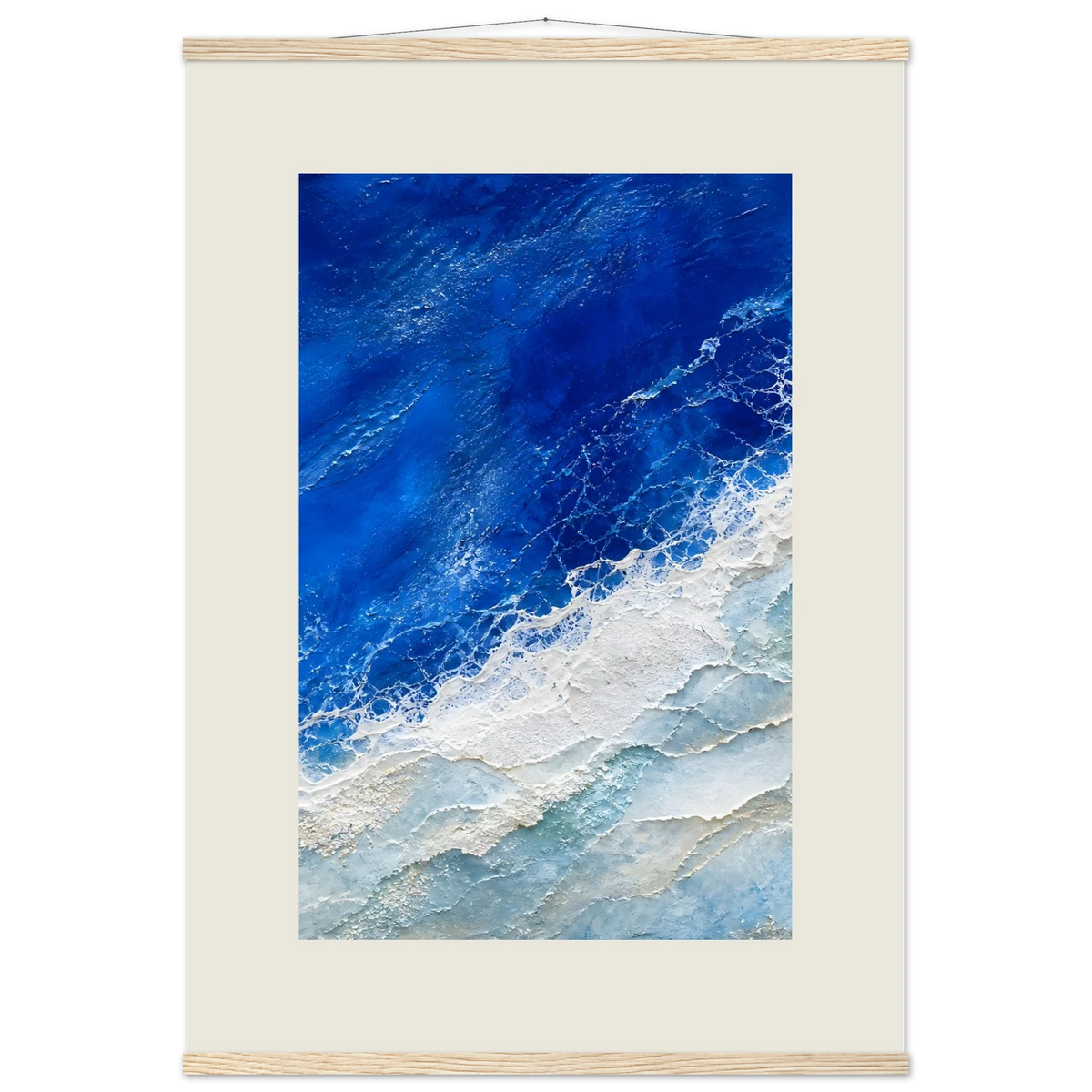 Cobalt Foam: abstract, cobalt and sea foam. Fine art poster, alternate frame and size.