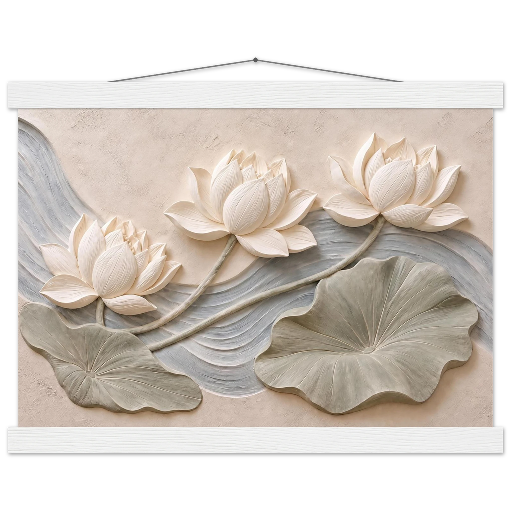 Lotus Current: flowers and botanical. Fine art poster, alternate frame and size.