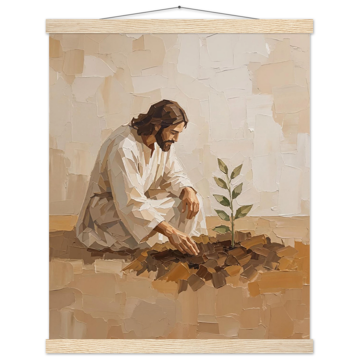 First Seeds: jesus, faith and botanical. Fine art poster with wooden hanger by The Light Stays.