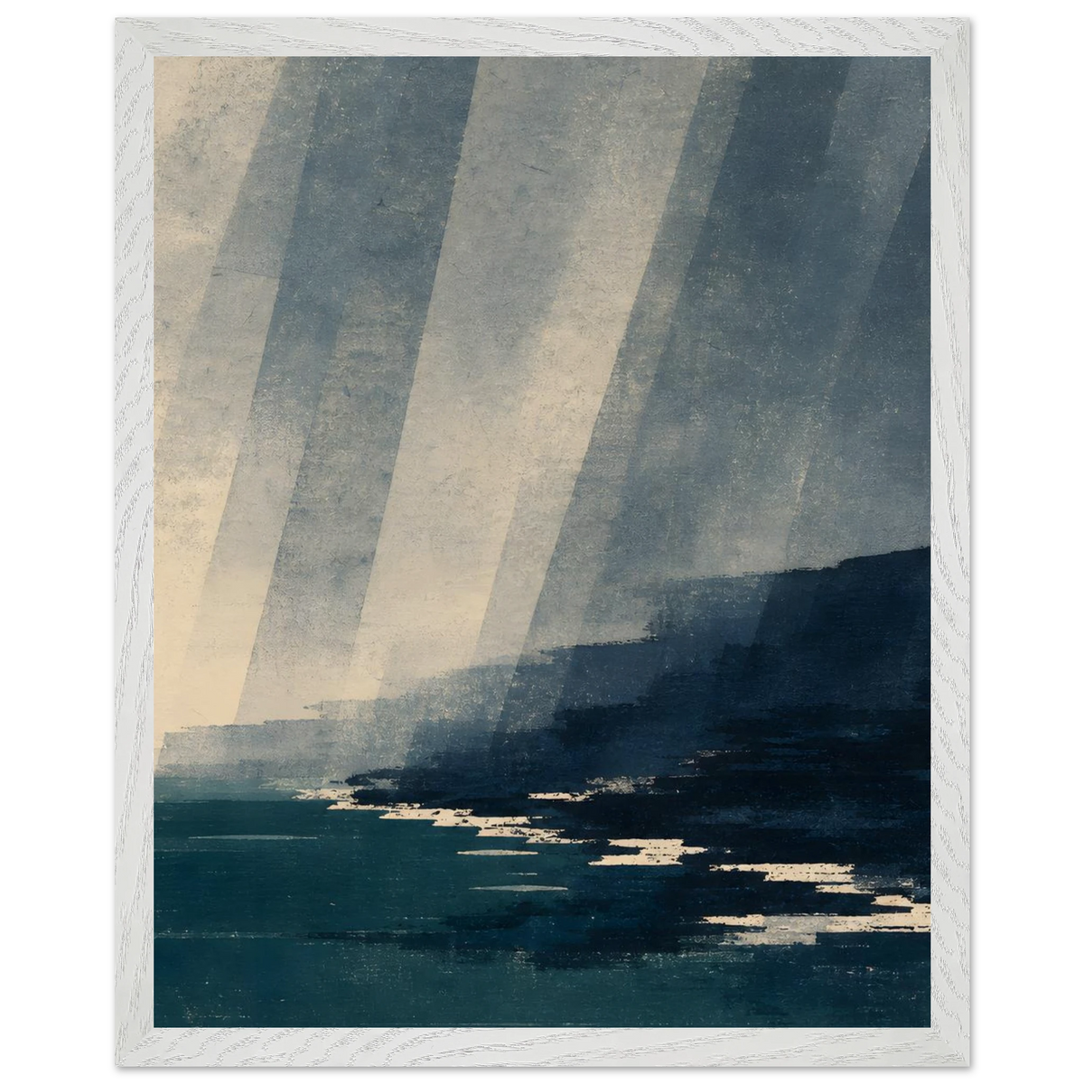 Rain Coast: japandi, teal blue and atmosphere. Framed fine art print by The Light Stays.