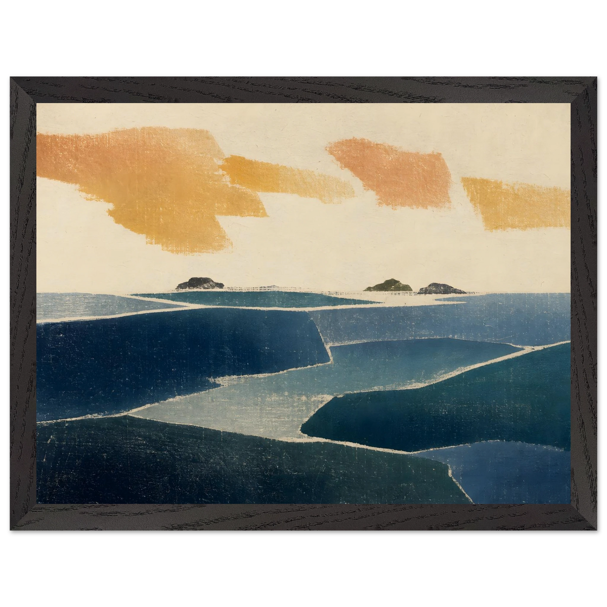 Amber and Indigo: abstract, coastline and color field. Framed fine art print by The Light Stays.