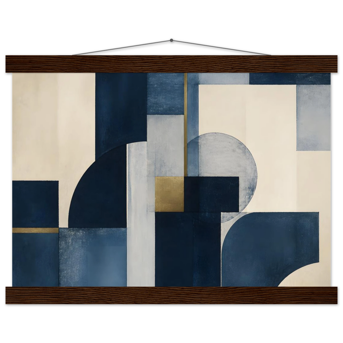 Blue Architecture: geometric abstract, blue and cream. Fine art poster, alternate frame and size.