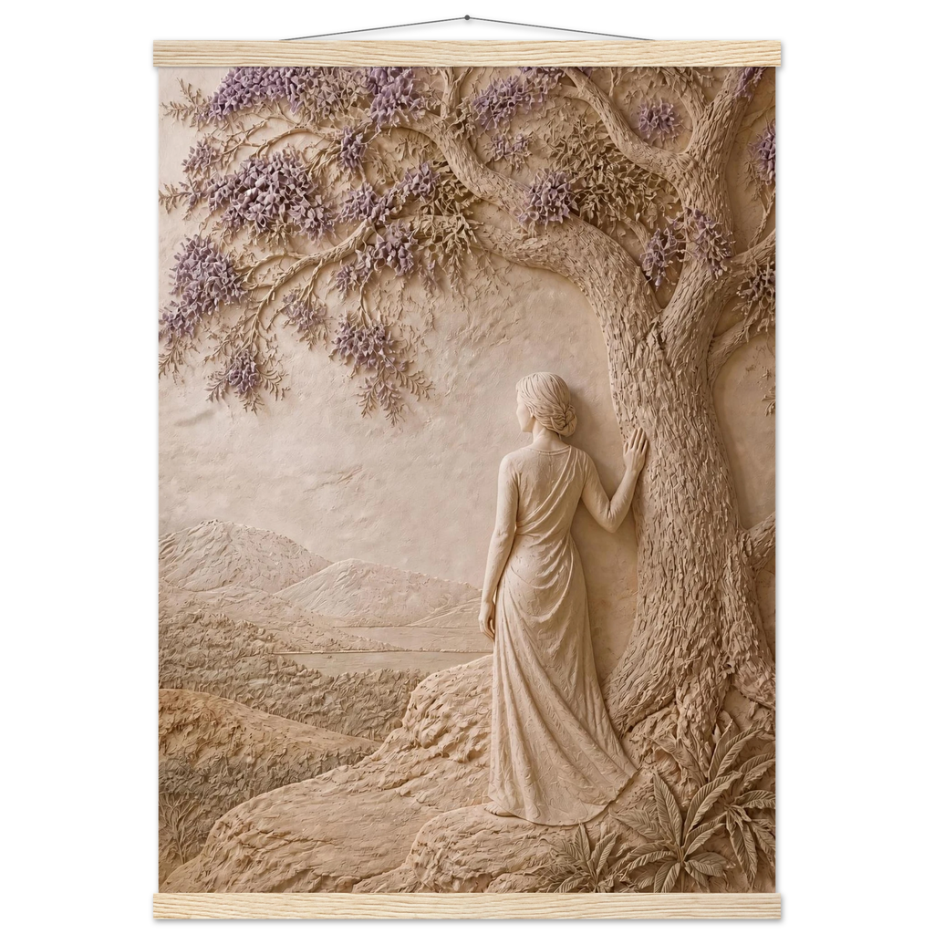 Old Friend, impasto, figure and companion tree. Archival fine art poster shown framed.