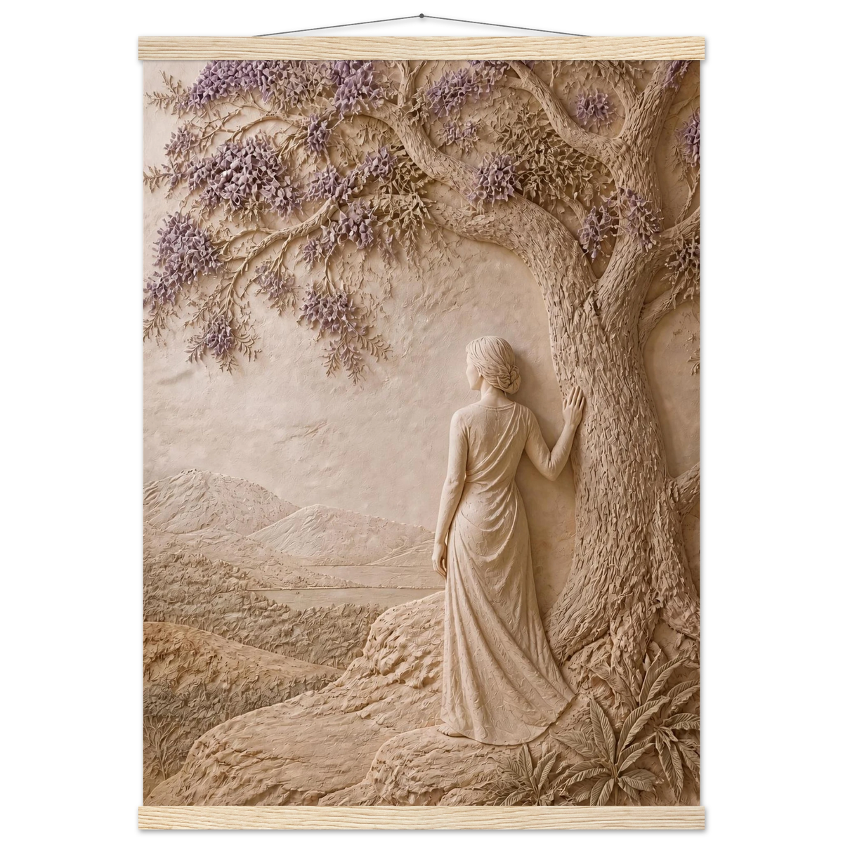 Old Friend, impasto, figure and companion tree. Archival fine art poster shown framed.