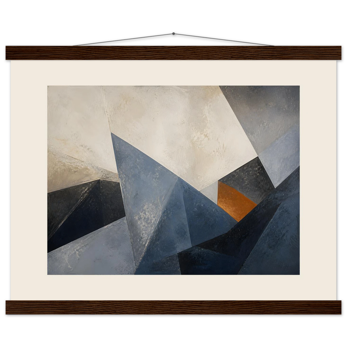 Slate Folds: abstract, mineral blue and texture. Fine art poster with wooden hanger by The Light Stays.