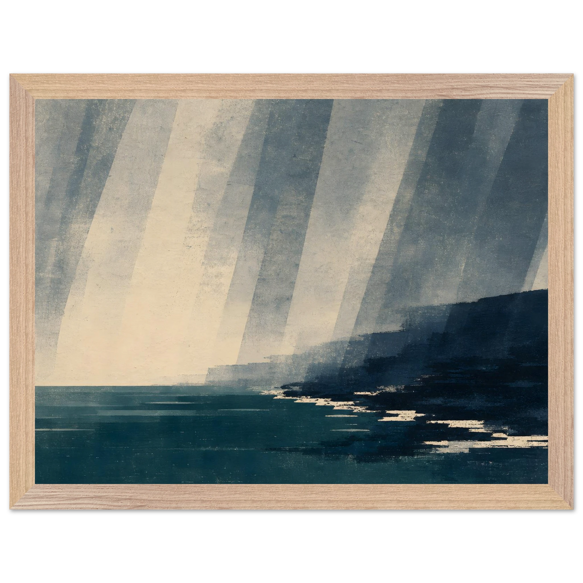 Rain Coast: japandi, teal blue and atmosphere. Framed fine art print by The Light Stays.