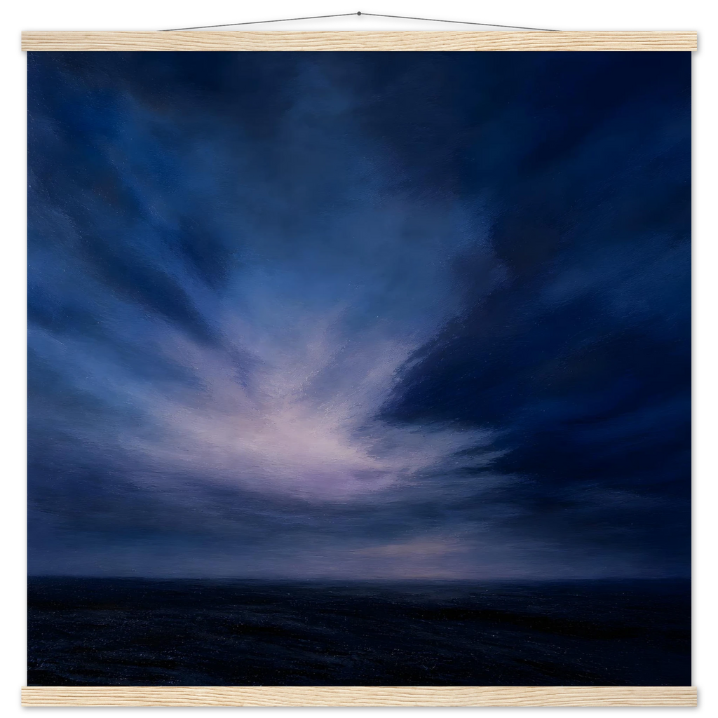 Blue Hour Field: night, horizon and deep blue. Fine art poster by The Light Stays.