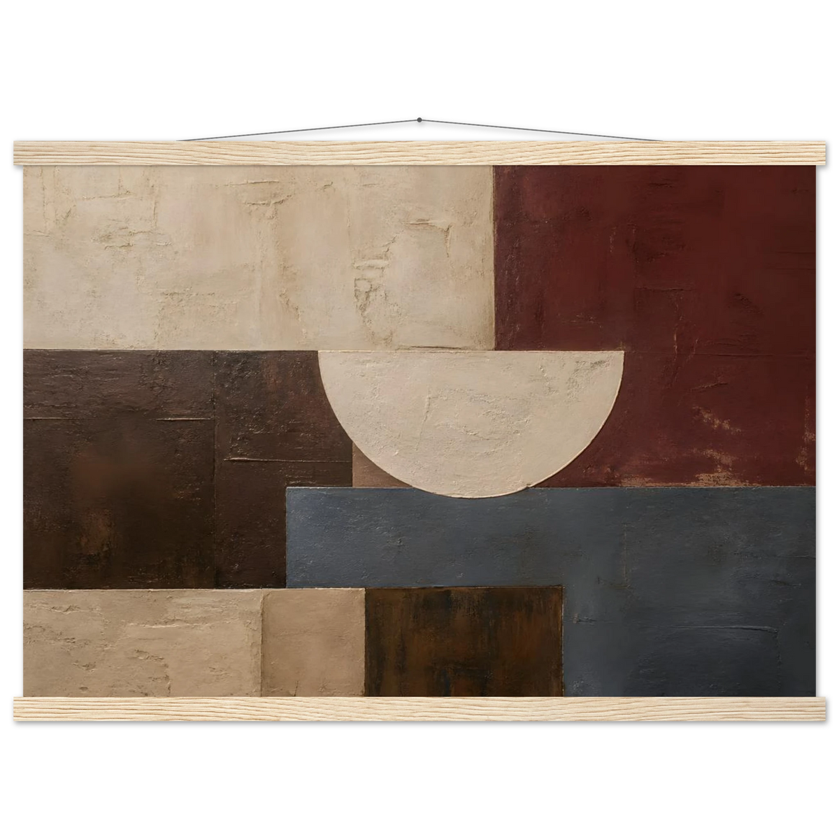 Ruby Blocks: geometric abstract, red and texture. Fine art poster, alternate frame and size.