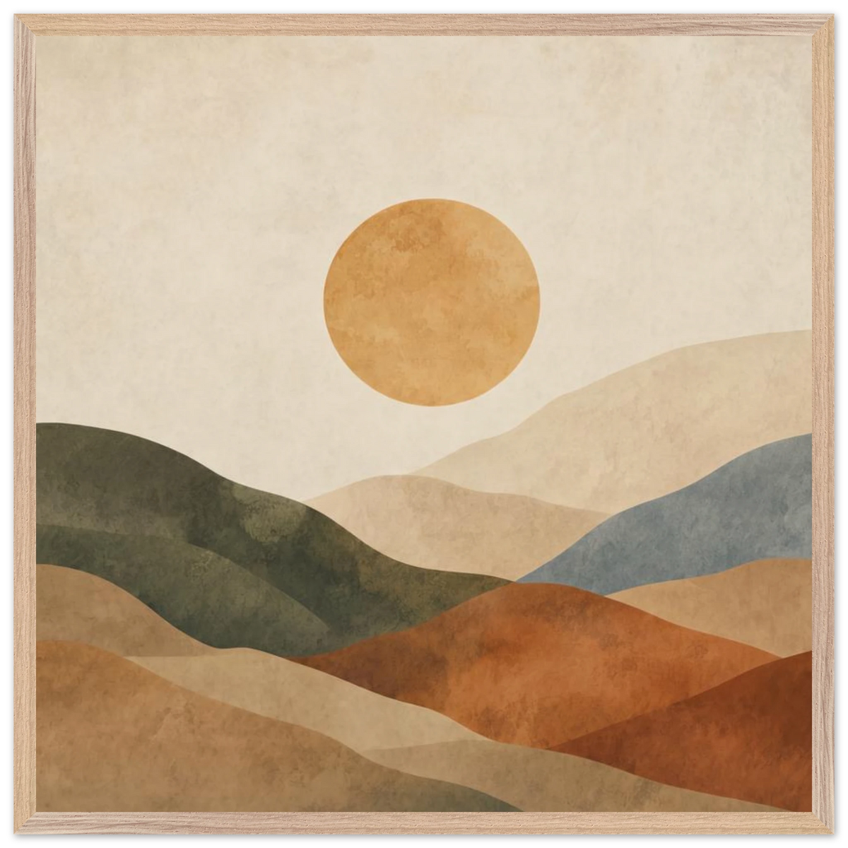 Kindled Earth: sun, hills and ochre palette. Framed fine art print by The Light Stays.