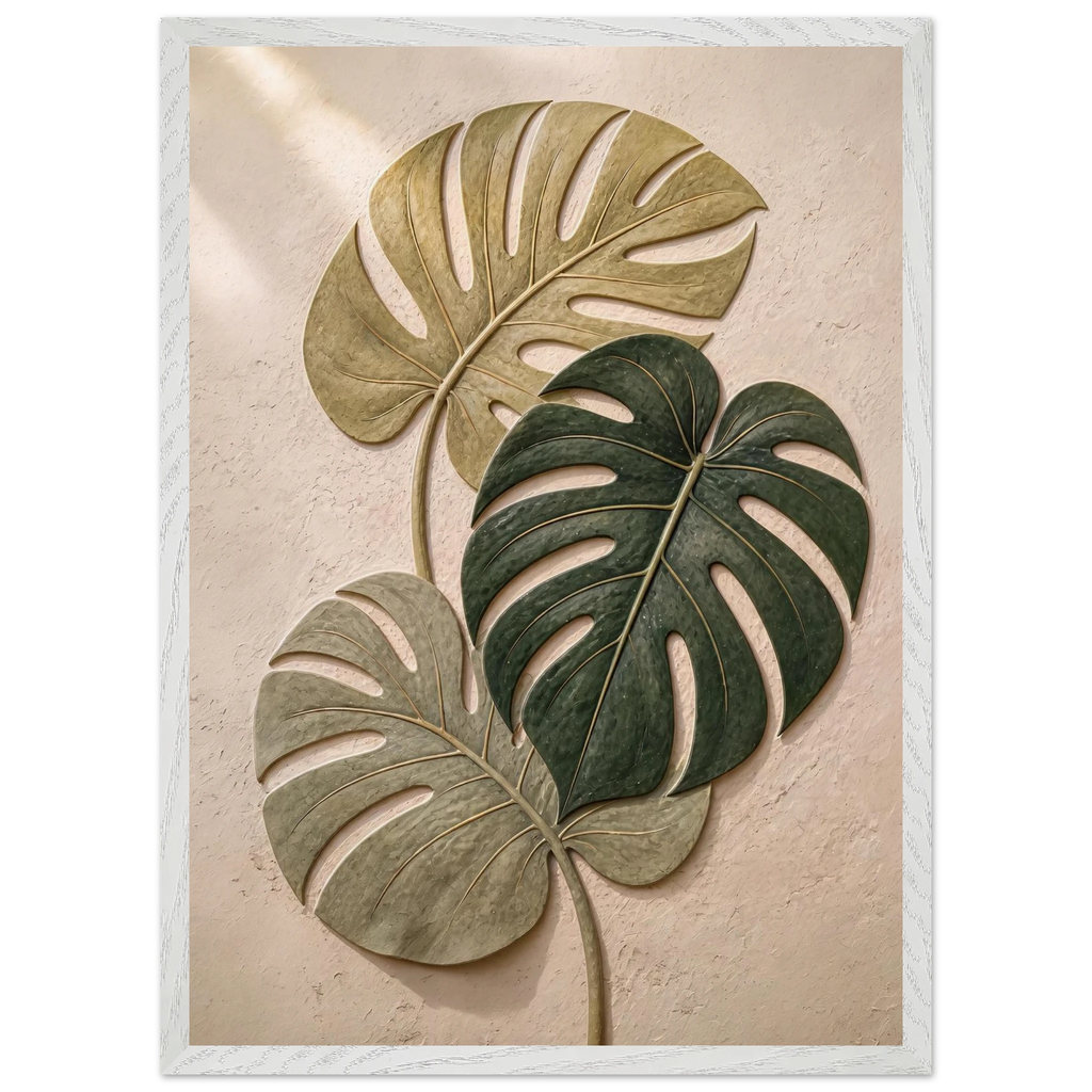 Stone Monstera, botanical and nature. Archival framed fine art print shown framed.