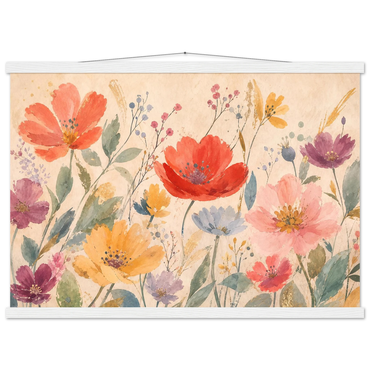Floral Rhythm, flowers and botanical. Archival fine art poster shown framed.
