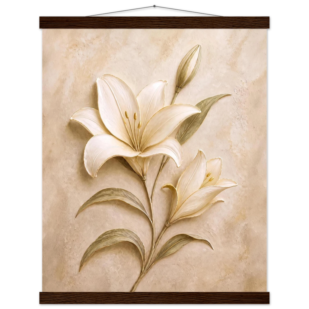 Alabaster Lily, flowers and botanical. Archival fine art poster shown framed.