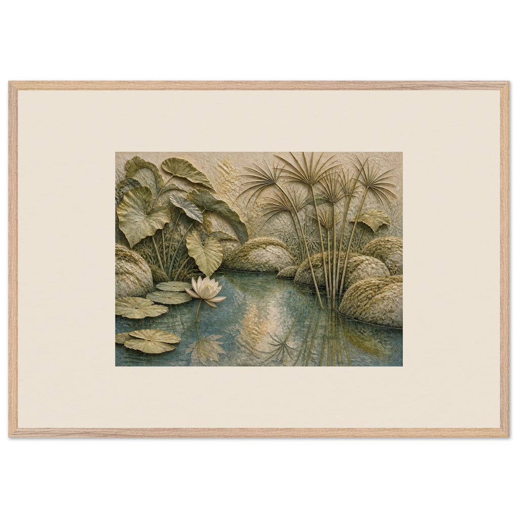 Papyrus Pond: lake, papyrus and serene greens. Museum-quality framed fine art print.
