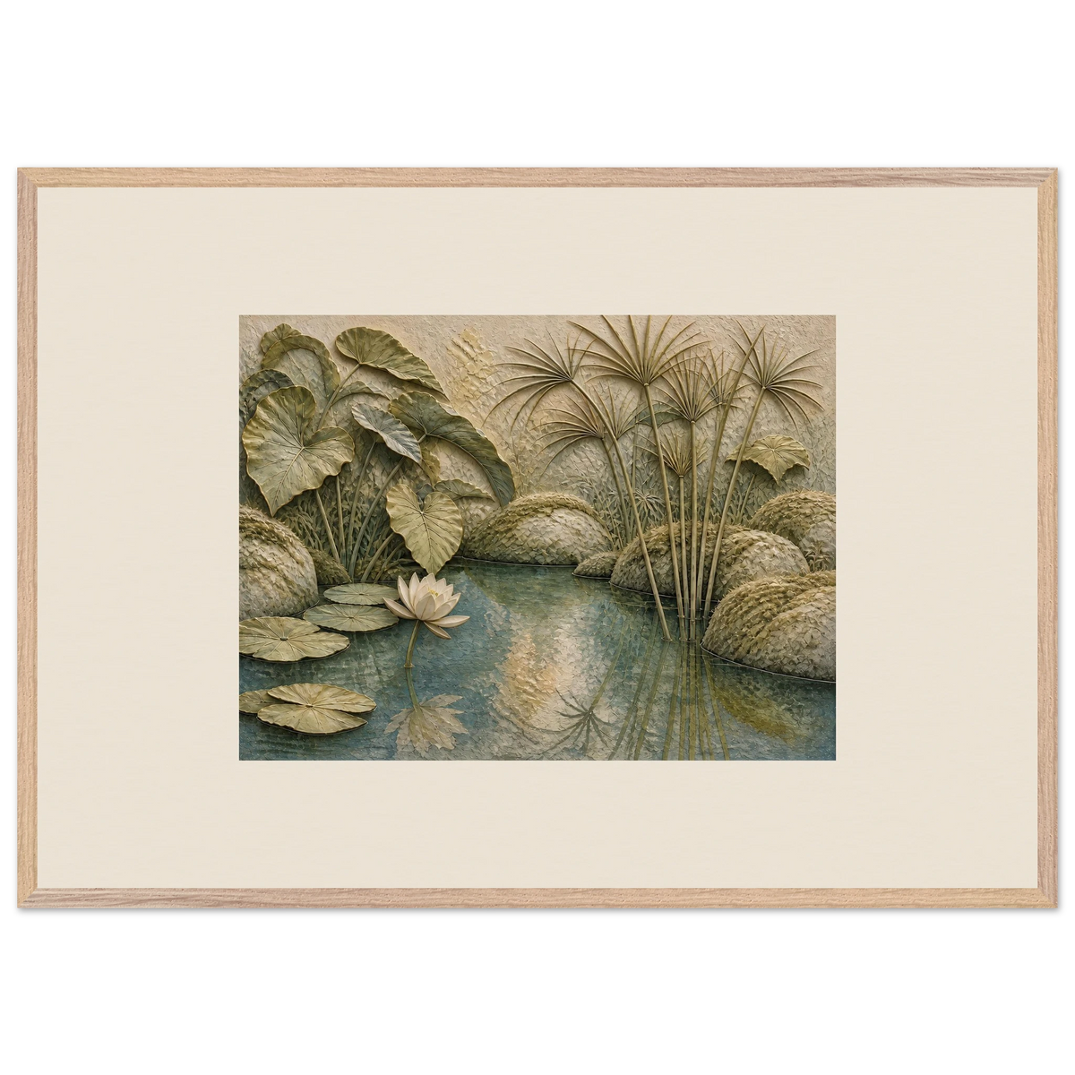 Papyrus Pond: lake, papyrus and serene greens. Museum-quality framed fine art print.