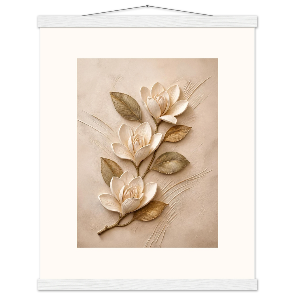 Magnolia Ascent: flowers and botanical. Fine art poster, alternate frame and size.