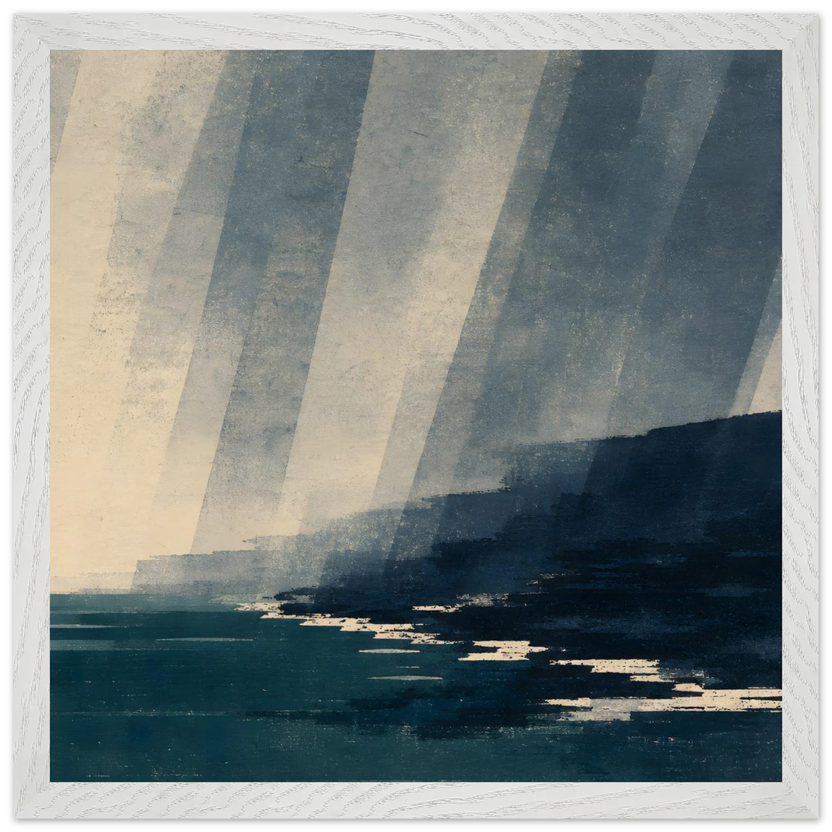 Rain Coast: japandi, teal blue and atmosphere. Framed fine art print by The Light Stays.