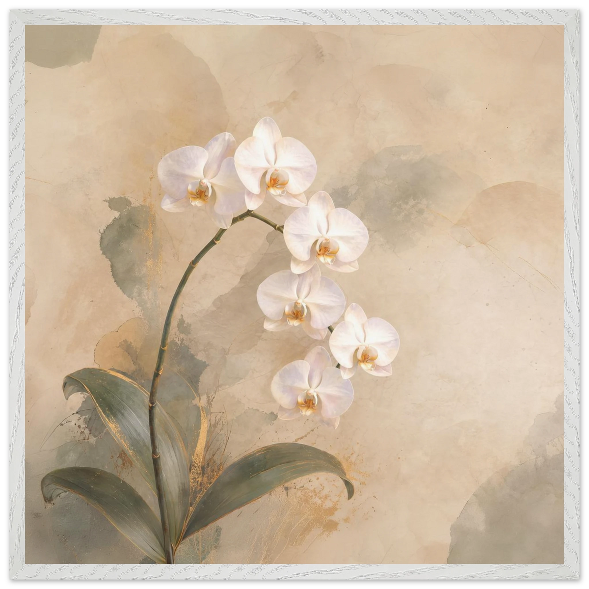 Orchid Luminance: botanical, pale gold and floral art. Framed fine art print by The Light Stays.