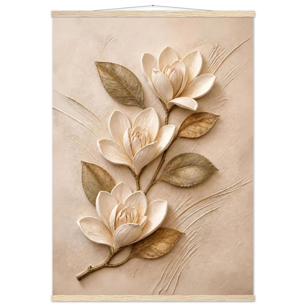Magnolia Ascent: flowers and botanical. Museum-quality fine art poster.
