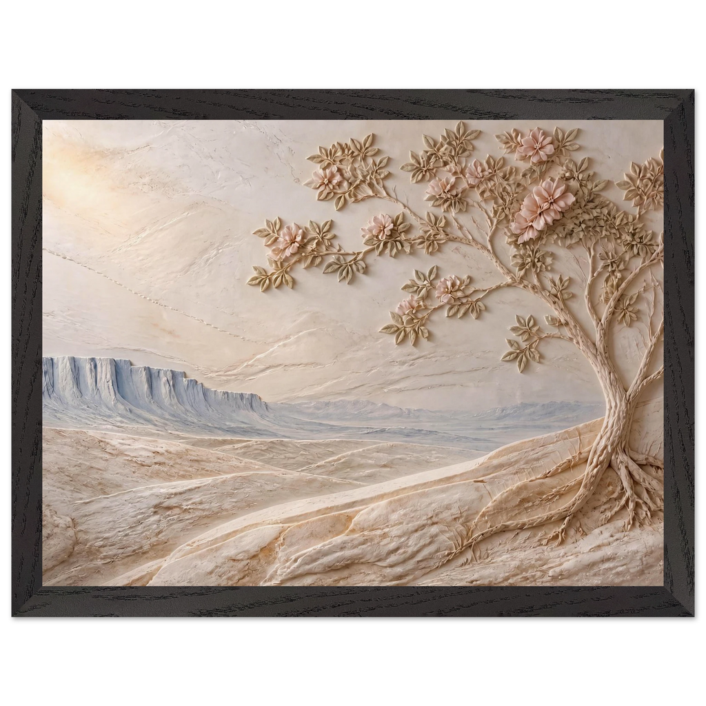 Cliffside Bloom: flowers and botanical. Framed fine art print, alternate frame and size.