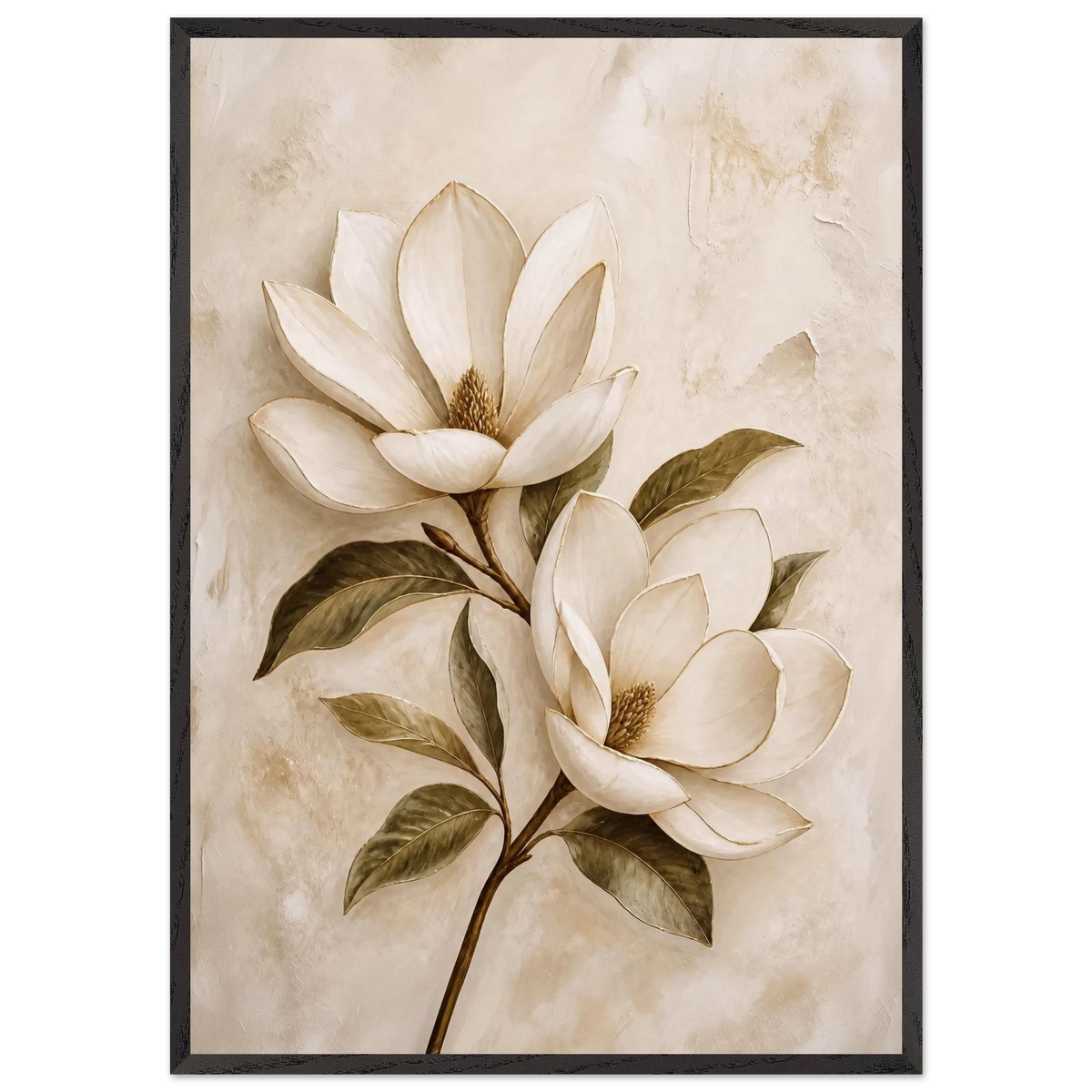 Gilded Magnolia: flowers and botanical. Museum-quality framed fine art print.