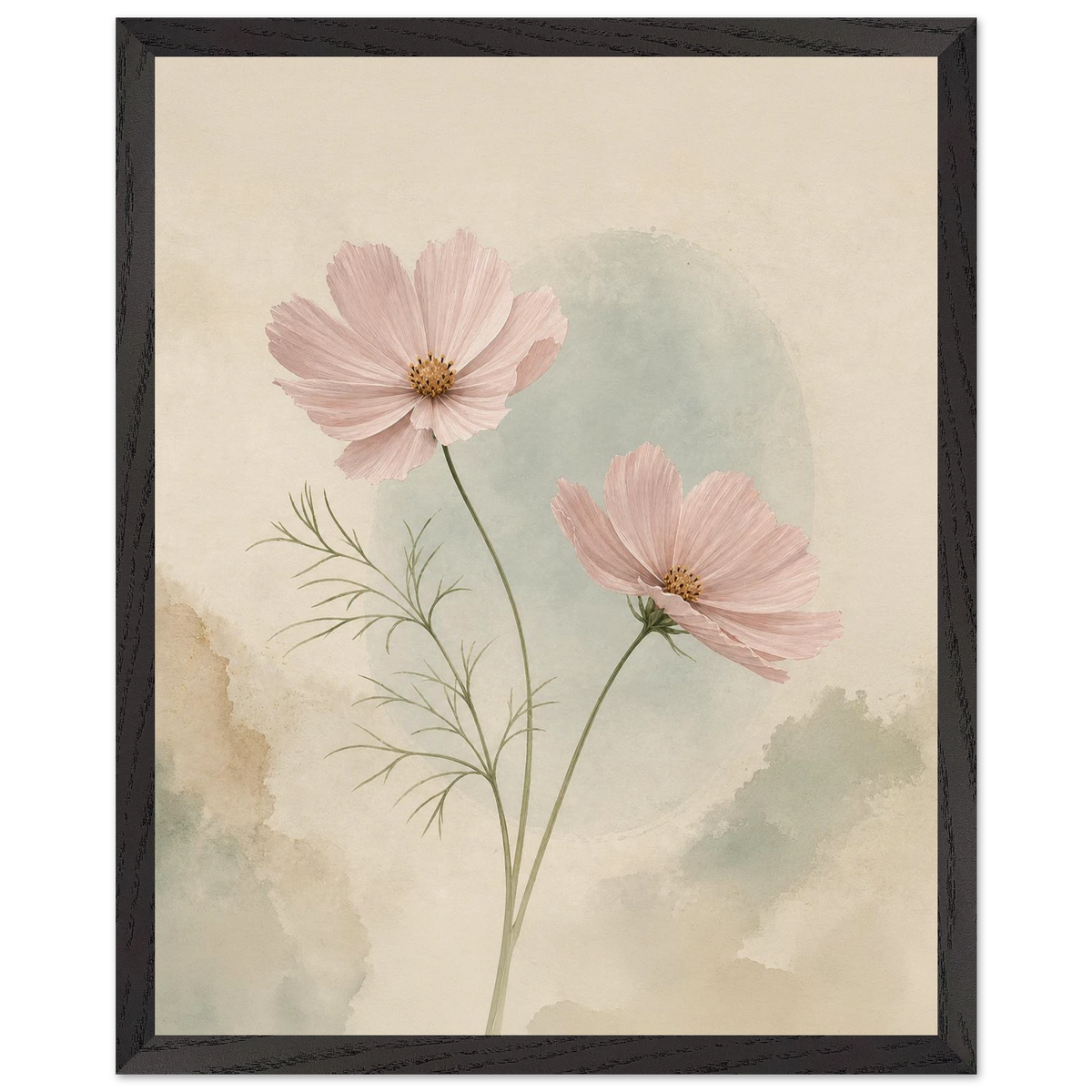 Cosmos Unison: flowers, blush and celadon. Framed fine art print by The Light Stays.
