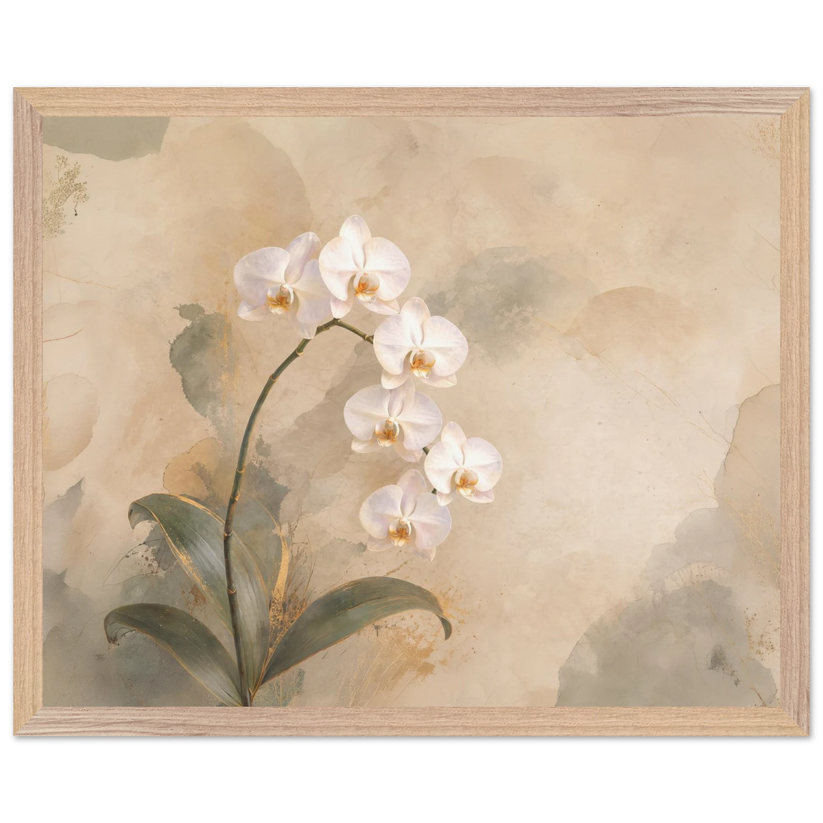 Orchid Luminance: botanical, pale gold and floral art. Framed fine art print by The Light Stays.
