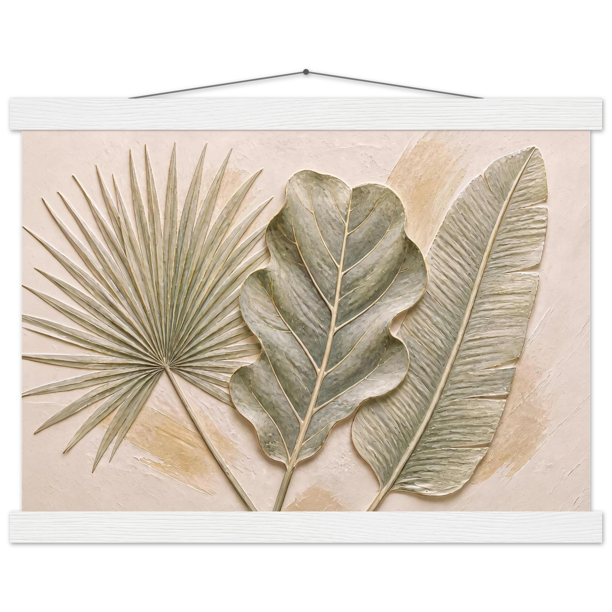Three Leaves, botanical and nature. Archival fine art poster shown framed.