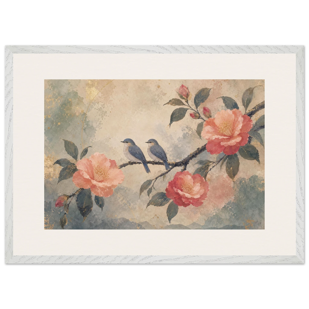 Camellia Birds: flowers and botanical. Framed fine art print by The Light Stays.