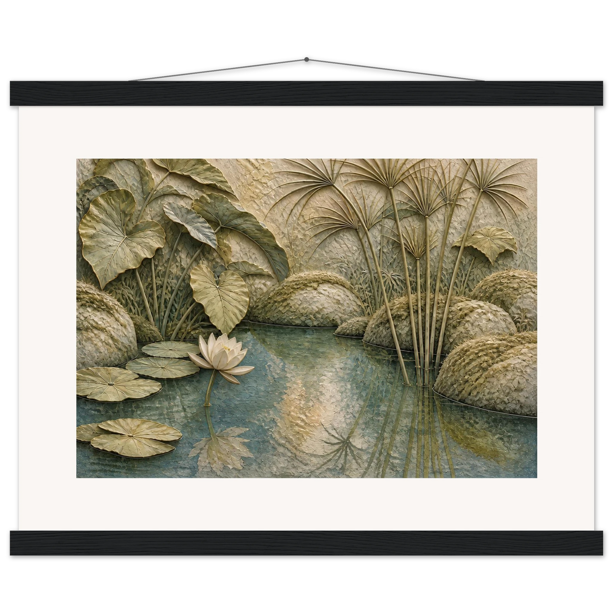 Papyrus Pond: lake, papyrus and serene greens. Museum-quality fine art poster.