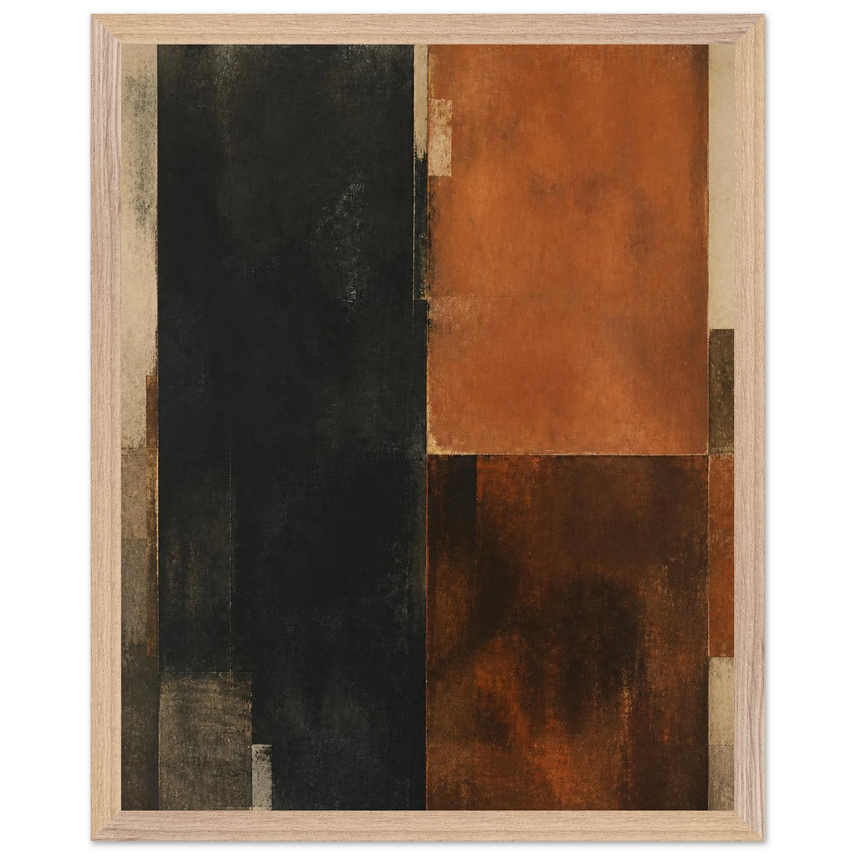 Earth and Charcoal Diptych, Panel I of II: abstract, geometry and mineral palette. Framed fine art print by The Light Stays.