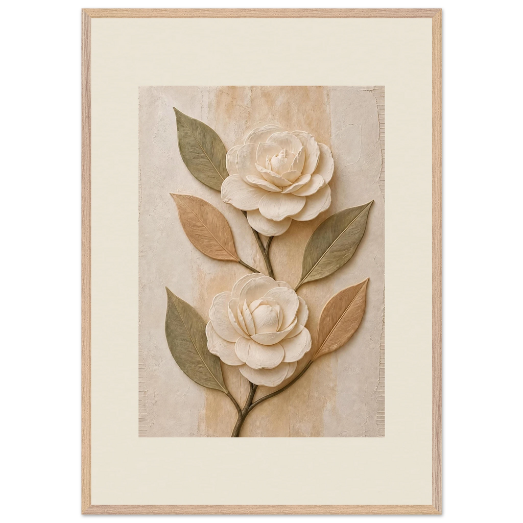 Carved Camellia: flowers and botanical. Museum-quality framed fine art print.