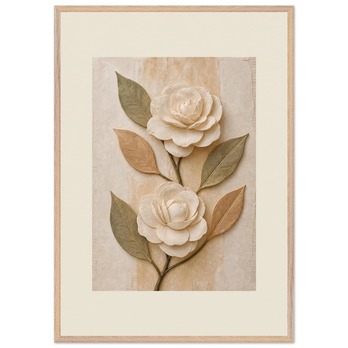 Carved Camellia: flowers and botanical. Museum-quality framed fine art print.