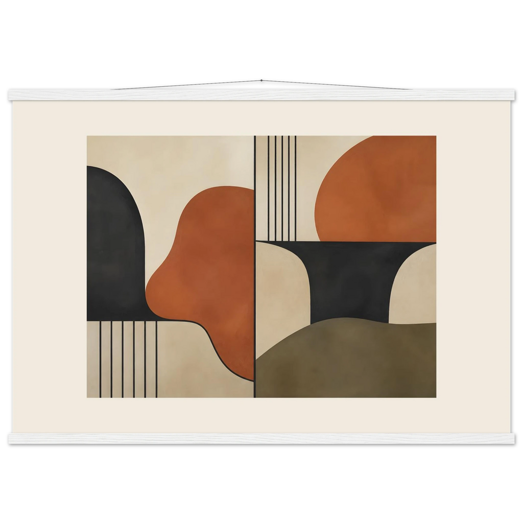 Compass and Clay: geometric abstract, clay and curves. Museum-quality fine art poster.
